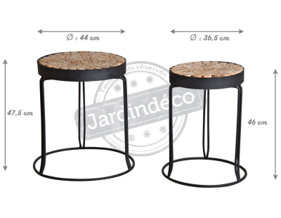 Sellettes rondes en métal et sapin (Lot de 2)