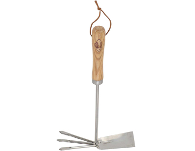Serfouette double en acier inoxydable et bois de frêne