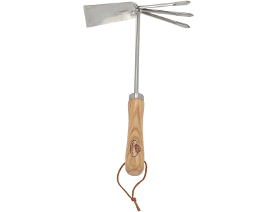 Serfouette double en acier inoxydable et bois de frêne