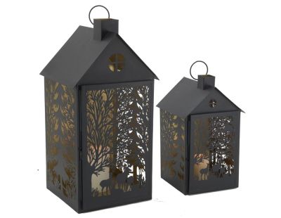 Lanternes en métal noir Maison Cerf (lot de 2)