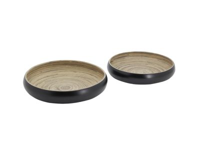 Plateaux ronds en bambou naturel et noir (lot de 2)