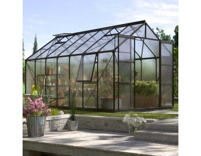 Serre de jardin en polycarbonate 4 mm et aluminium noir Jupiter (Longueur de 445 cm)