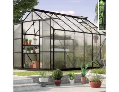 Serre de jardin en polycarbonate 6 mm et aluminium noir Jupiter (Longueur de 383 cm)