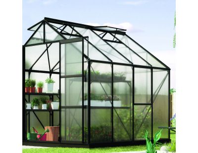 Serre de jardin en polycarbonate 6 mm et aluminium noir Jupiter (Longueur de 258 cm)