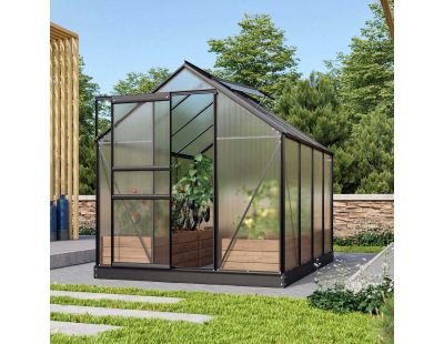 Serre de jardin en polycarbonate 4 mm et aluminium noir Venus (Longueur de 257 cm)
