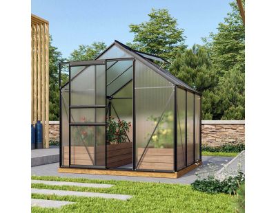 Serre de jardin en polycarbonate 4 mm et aluminium noir Venus (Longueur de 195 cm)