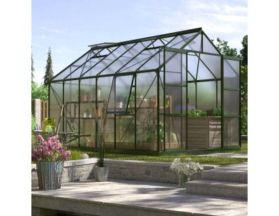 Serre de jardin en polycarbonate 4 mm et aluminium vert emeraude Jupiter (Longueur de 383 cm)