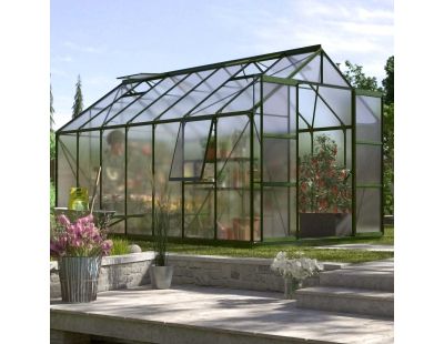 Serre de jardin en polycarbonate 4 mm et aluminium vert emeraude Jupiter (Longueur de 445 cm)