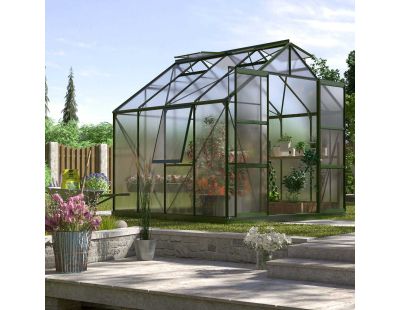 Serre de jardin en polycarbonate 4 mm et aluminium vert emeraude Jupiter (Longueur de 258 cm)