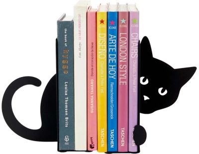 Serre-livres en métal noir Animaux (Chat)