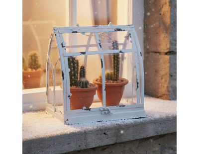 Serre en métal antique blanc et plexiglas