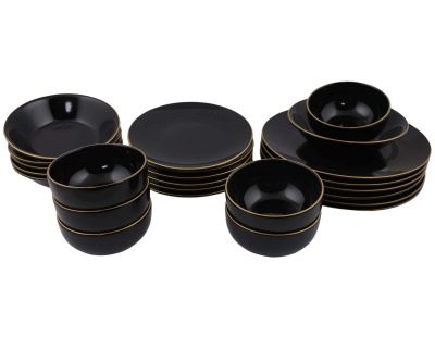 Service de table en céramique noir liseré doré Dinner 24 pièces
