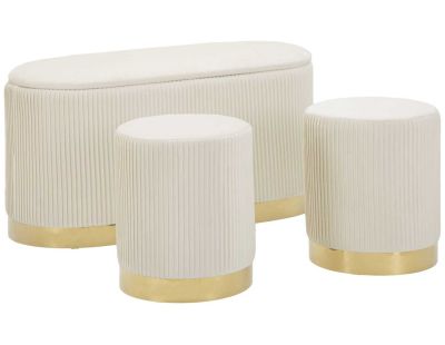 Set un banc et deux poufs en tissu avec rangement Shopy