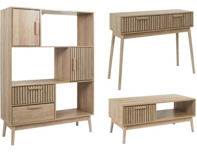 Set bibliothèque, console et table basse en bois Klaus