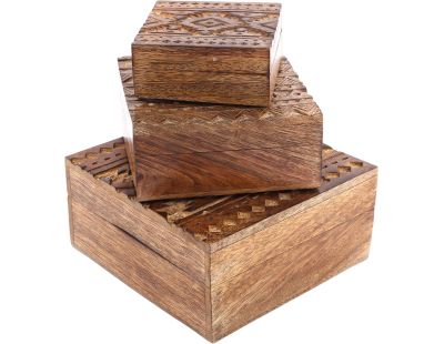 Set de 3 boîtes carrées en bois de manguier Aztek