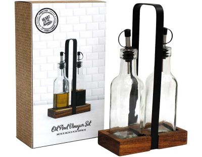 Set 2 bouteilles pour huile support en acacia