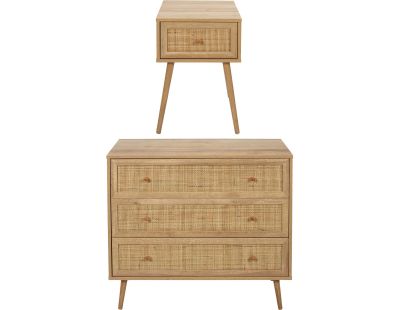 Set commode en bois 3 tiroirs et chevet 1 tiroir Bali