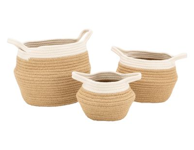 Set de 3 corbeilles en corde blanc et naturel avec 2 anses