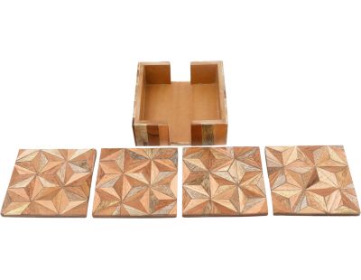 Set de 4 dessous de verre en bois avec support Aztek