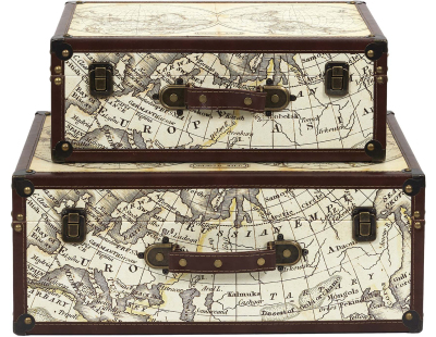 Set de 2 malles en bois Mappemonde