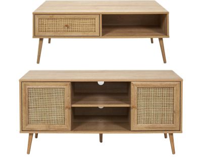 Set meuble TV en bois 2 portes et table basse 1 tiroir Bali