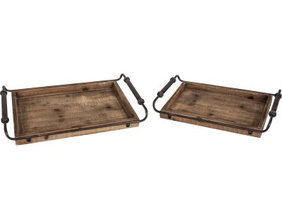 Set 2 plateaux en bois et fer vintage