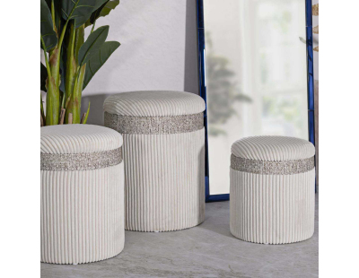 Set de 3 poufs coffre en MDF Curtain (Crème)