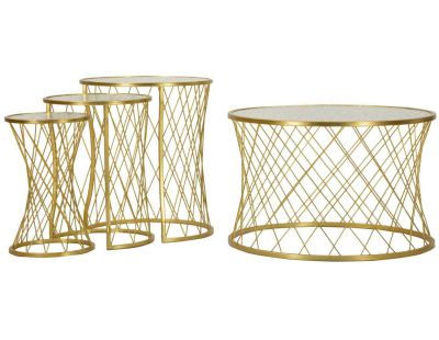 Set table basse et 3 tables d'appoints en métal Noah (Doré)