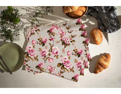 Set de table en vinyle 40 x 30 cm (Lot de 6) (Roses fond beige)