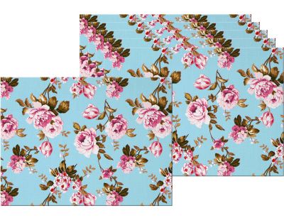 Set de table en vinyle 40 x 30 cm (Lot de 6) (Roses fond bleu)