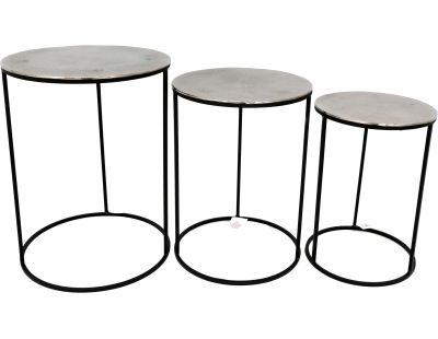 Set de 3 tables gigognes rondes en métal plateau aluminium