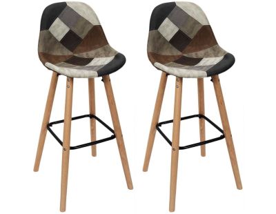 Set de 2 tabourets de bar patchwork (Marron)