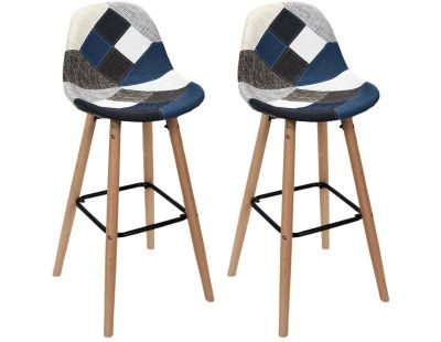 Set de 2 tabourets de bar patchwork (Bleu gris)