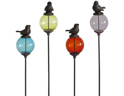 Set de 4 tuteurs boules colorées Animaux (Oiseaux queues basses)