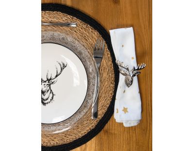 Sets de table ronds en jonc naturel et jute teinté (Lot de 6) (Naturel et noir)