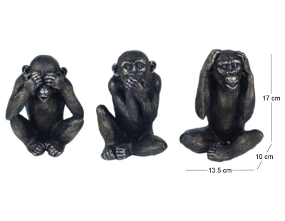 Singes en résine Ne pas voir - entendre - parler (Lot de 3) (Modèle 1)
