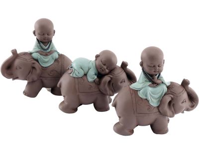 Statuette 3 bouddhas en polyrésine (Enfants sur éléphants)