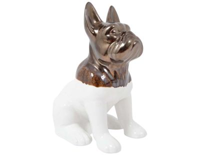 Statuette chien bouledogue en céramique Zoya (Blanc et or)