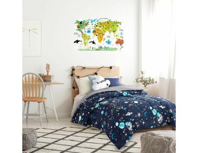 Sticker mural Mappemonde 90x60 cm (Continents colorés)