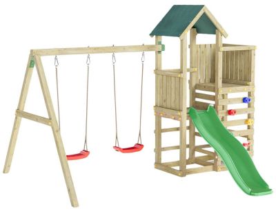 Structure de jeux en bois avec balançoires et toboggan Chester