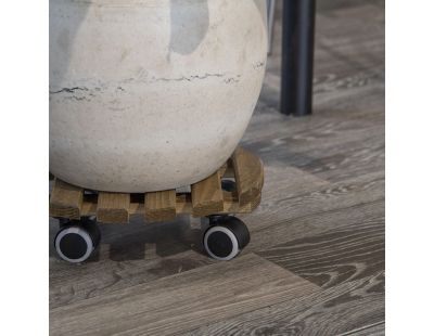 Support à roulettes en bois pour plantes d'intérieur (Rond - Teinté marron)