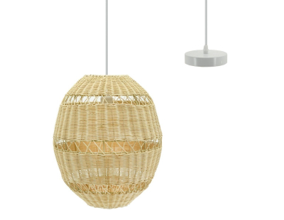 Suspension boule en rotin naturel ajouré et métal (Diamètre 34 cm)