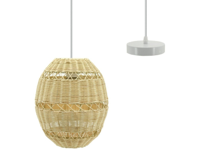 Suspension boule en rotin naturel ajouré et métal (Diamètre 26 cm)