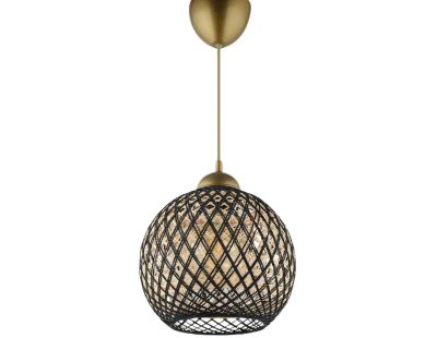 Suspension lumineuse effet rotin tressé Bulle (Noir + doré)