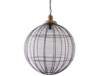 Lampe suspension en métal laqué gris et bois (Boule)