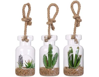 Suspensions en verre avec plantes artificielles 20 cm (Lot de 3)