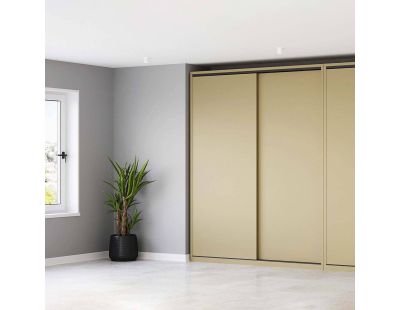 Système de montage en surface Flow en kit pour une armoire avec 2 portes coulissantes en bois avec fermeture souple.
