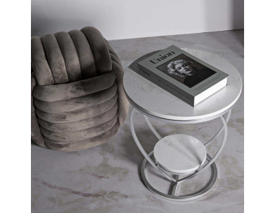 Table d'appoint en métal et marbre Heart 40 x 45.5 cm (Argenté et blanc)