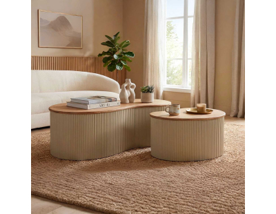 Table basse en bois d'hévéa Frankfurt (Set de 2) (Blanc)