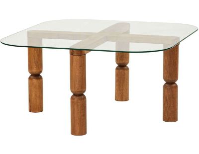 Table basse en bois massif et verre